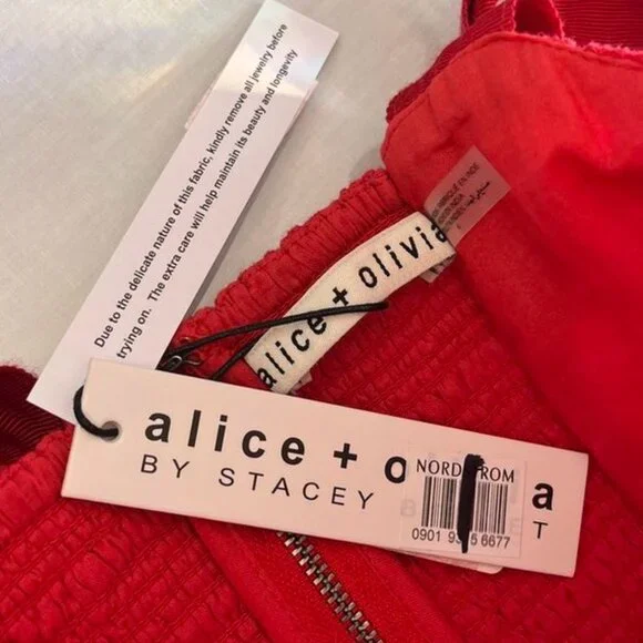 NEW Alice + Olivia Rosalee Eyelet Maxi Dress Tie Strap Red Cotton - Picture 11 of 15